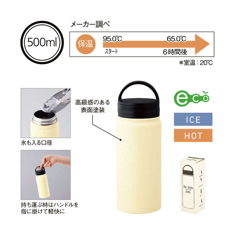 ビーサイド・真空二重ハンドル付きマグボトル500ml (ホワイト)（5）