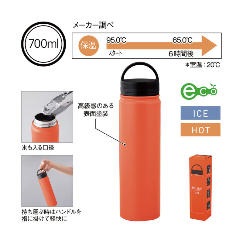 ビーサイド・真空二重ハンドル付きマグボトル700ml (オレンジ)（5）