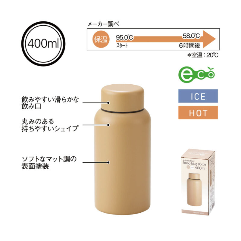 Smoo・真空二重構造ステンレスボトル400ml (ブラウン)（4）