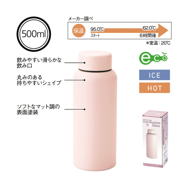 Smoo・真空二重構造ステンレスボトル500ml (ピンク)（4）