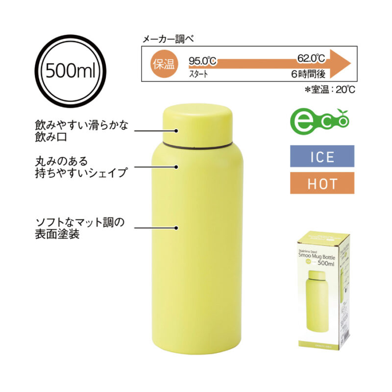 Smoo・真空二重構造ステンレスボトル500ml (イエロー)（4）