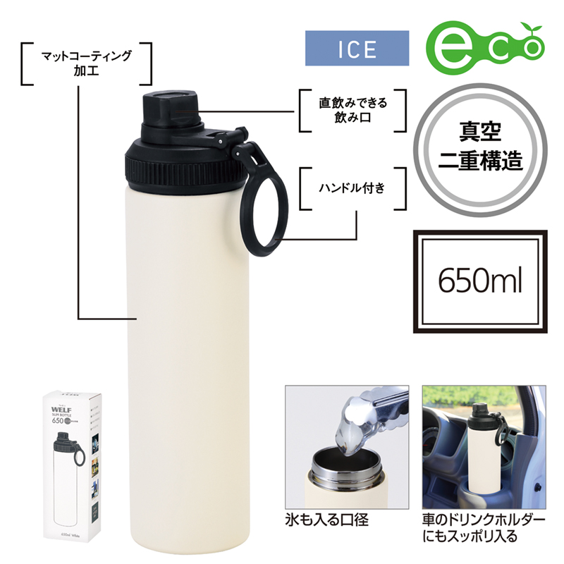 ウェルフ・直飲み真空ステンレスボトル（650ml）-ホワイト（4）