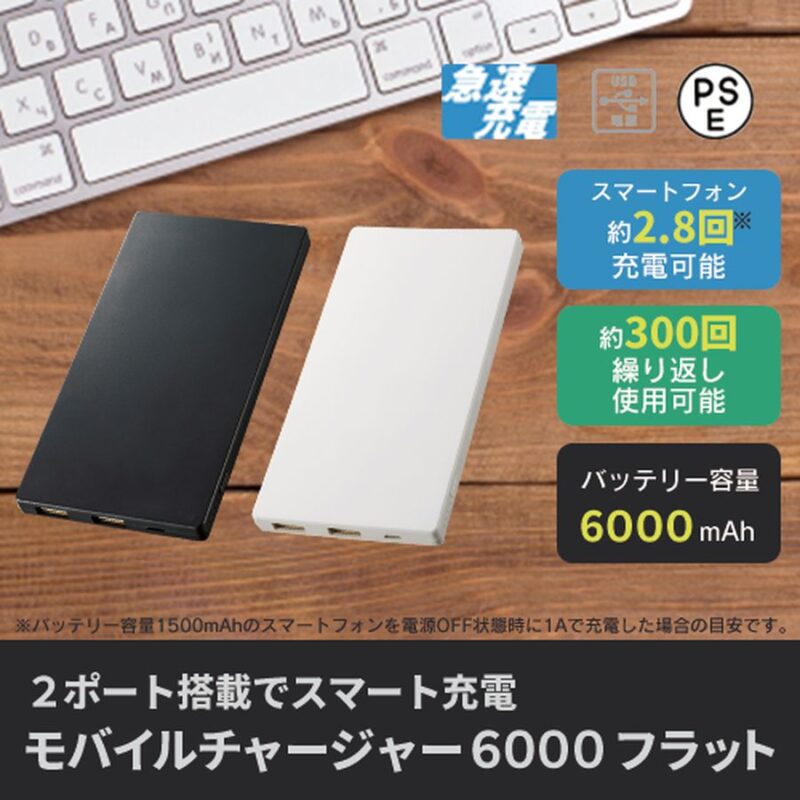 モバイルチャージャー6000 フラット ホワイト（3）