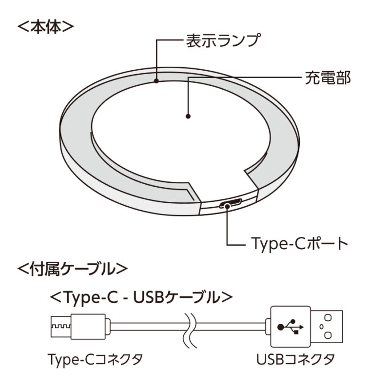 クリアワイヤレス充電器　ラウンド　5W　ブラック（5）