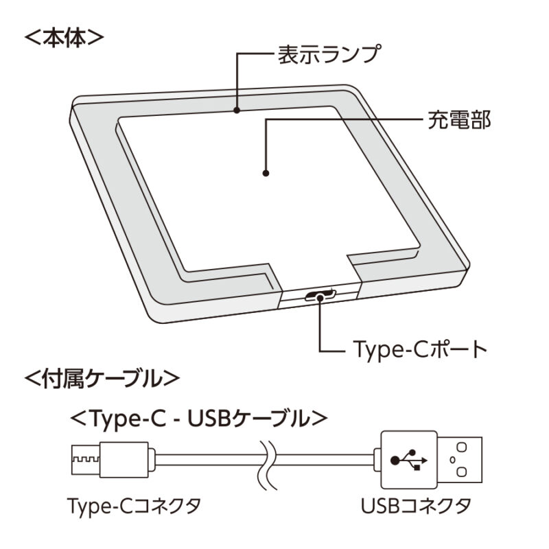 クリアワイヤレス充電器　スクエア　5W　ブラック（5）